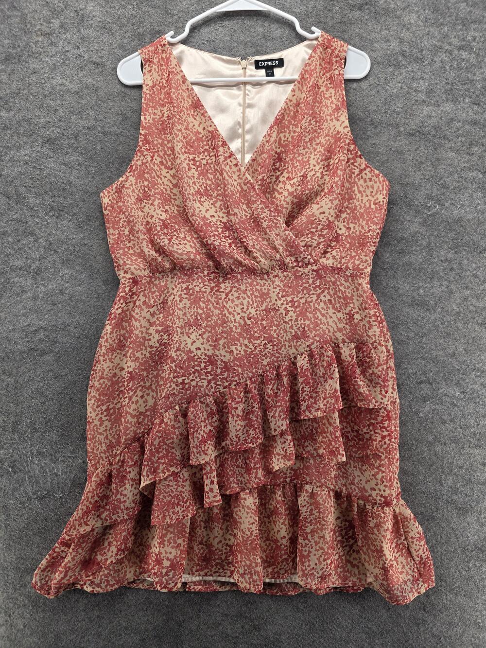Express Dress Womens M Pink Animal Print Wrap Dress Ruffle Short Party